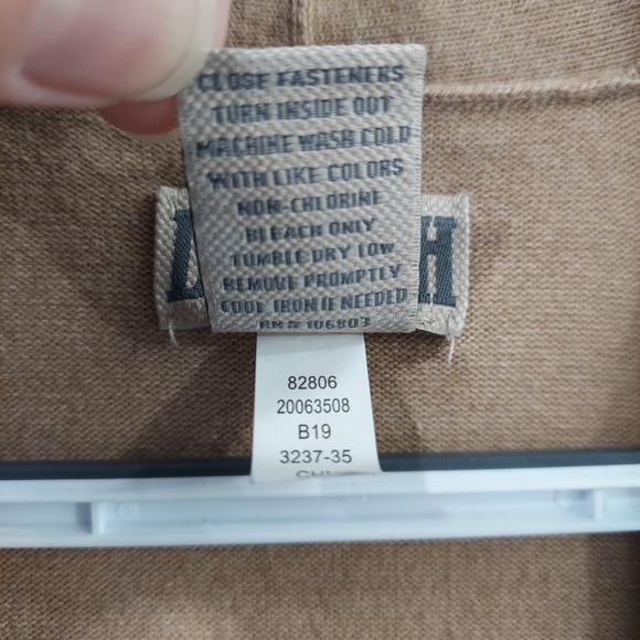 Duluth Trading Longline Cardigan Womens 1X Tan Navy Striped Open Front Preppy - Picture 5 of 13